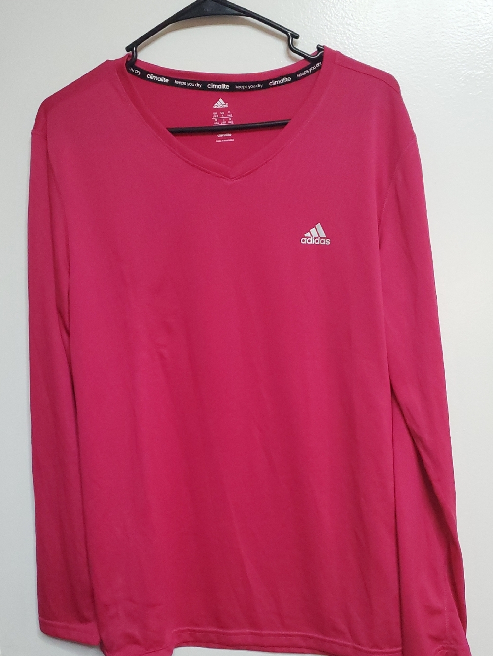 adidas Hot Pink V-Neck Long Sleeve Athletic Top